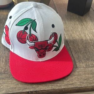 White and Red Cap with Bull Design